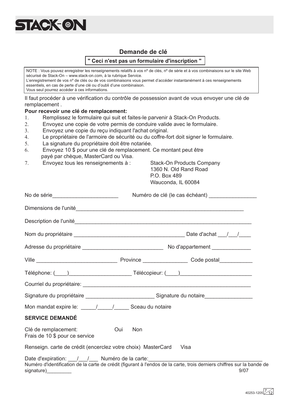 Demande de clé | Stack-On Total Defense Electronic Lock User Manual | Page 7 / 12