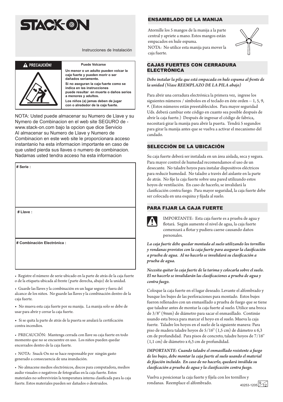 Stack-On Total Defense Electronic Lock User Manual | Page 9 / 12