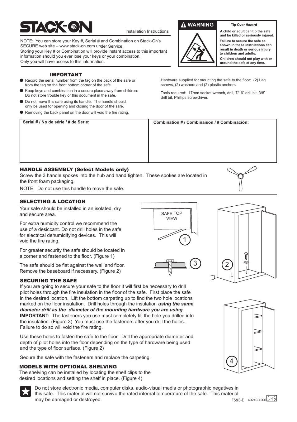 Stack-On FS Series Electronic Lock User Manual | 12 pages