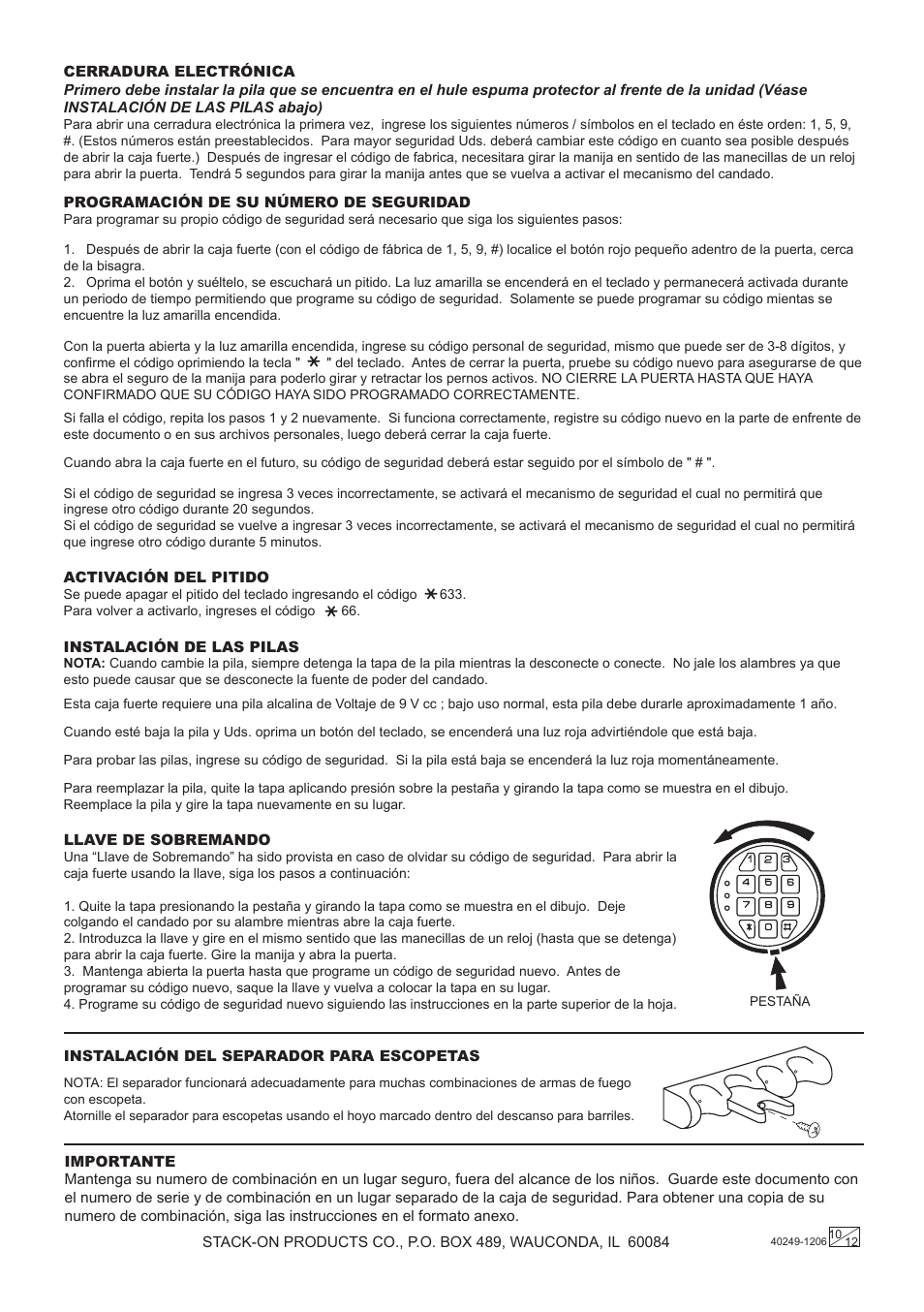 Stack-On FS Series Electronic Lock User Manual | Page 10 / 12