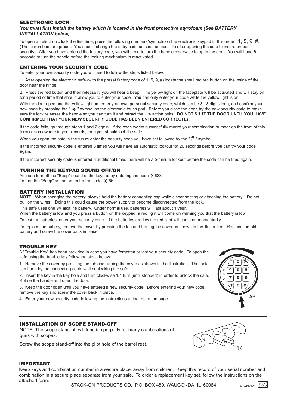 Stack-On FS Series Electronic Lock User Manual | Page 2 / 12