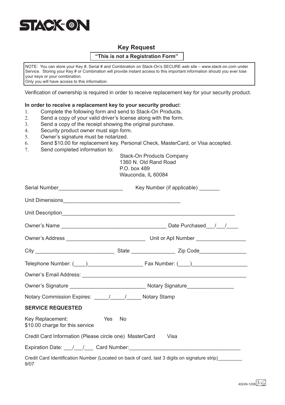 Key request | Stack-On FS Series Electronic Lock User Manual | Page 3 / 12