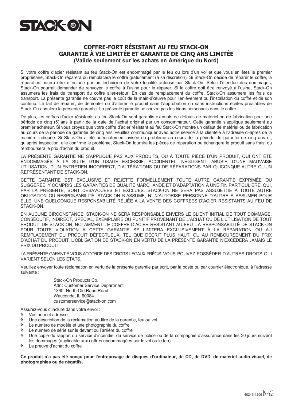 Stack-On FS Series Electronic Lock User Manual | Page 8 / 12