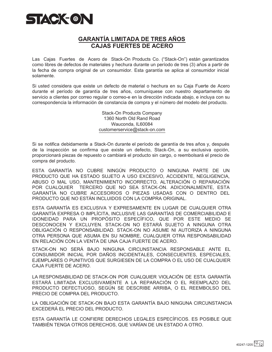 Stack-On Security Safes Combination Lock User Manual | Page 12 / 12