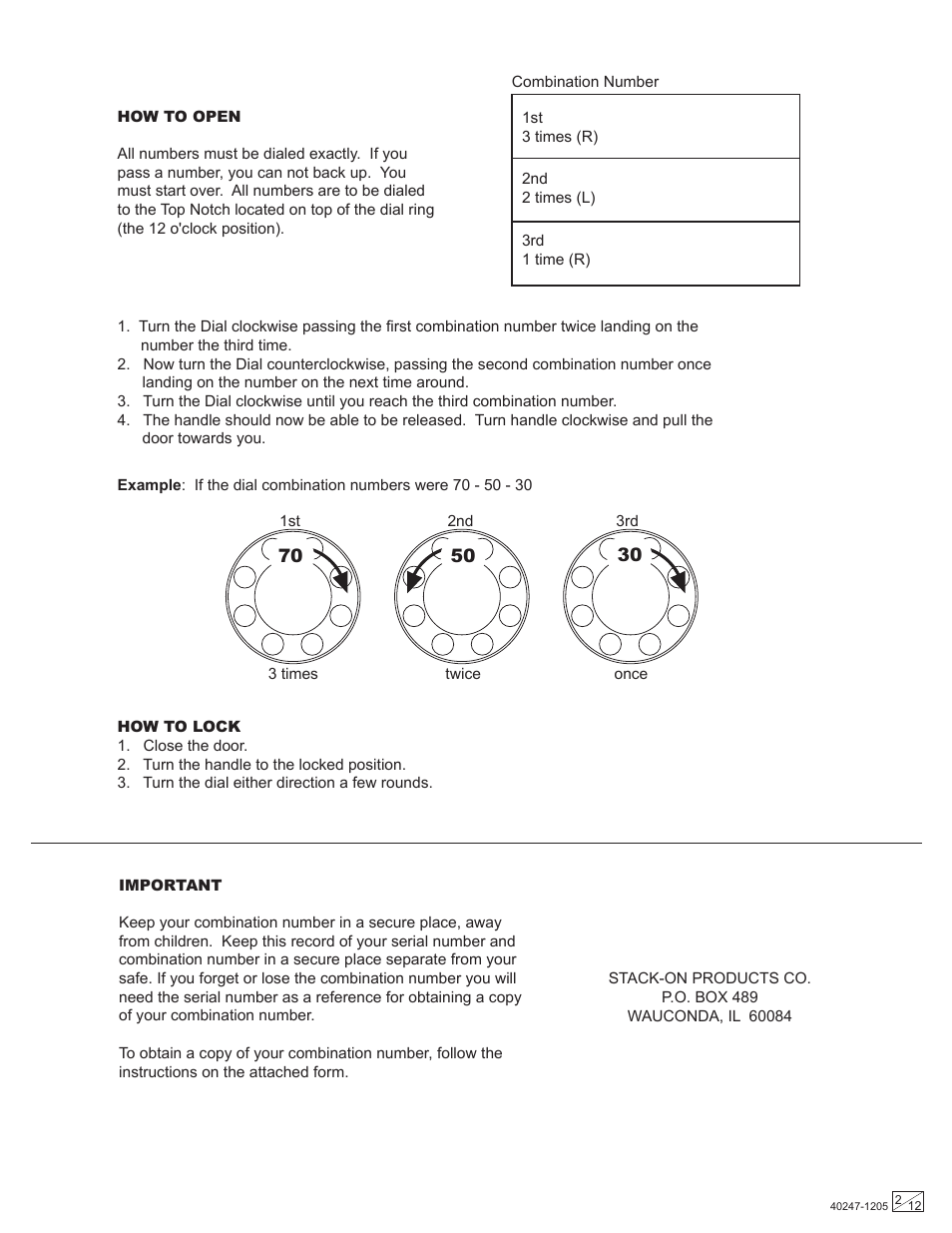 Stack-On Security Safes Combination Lock User Manual | Page 2 / 12