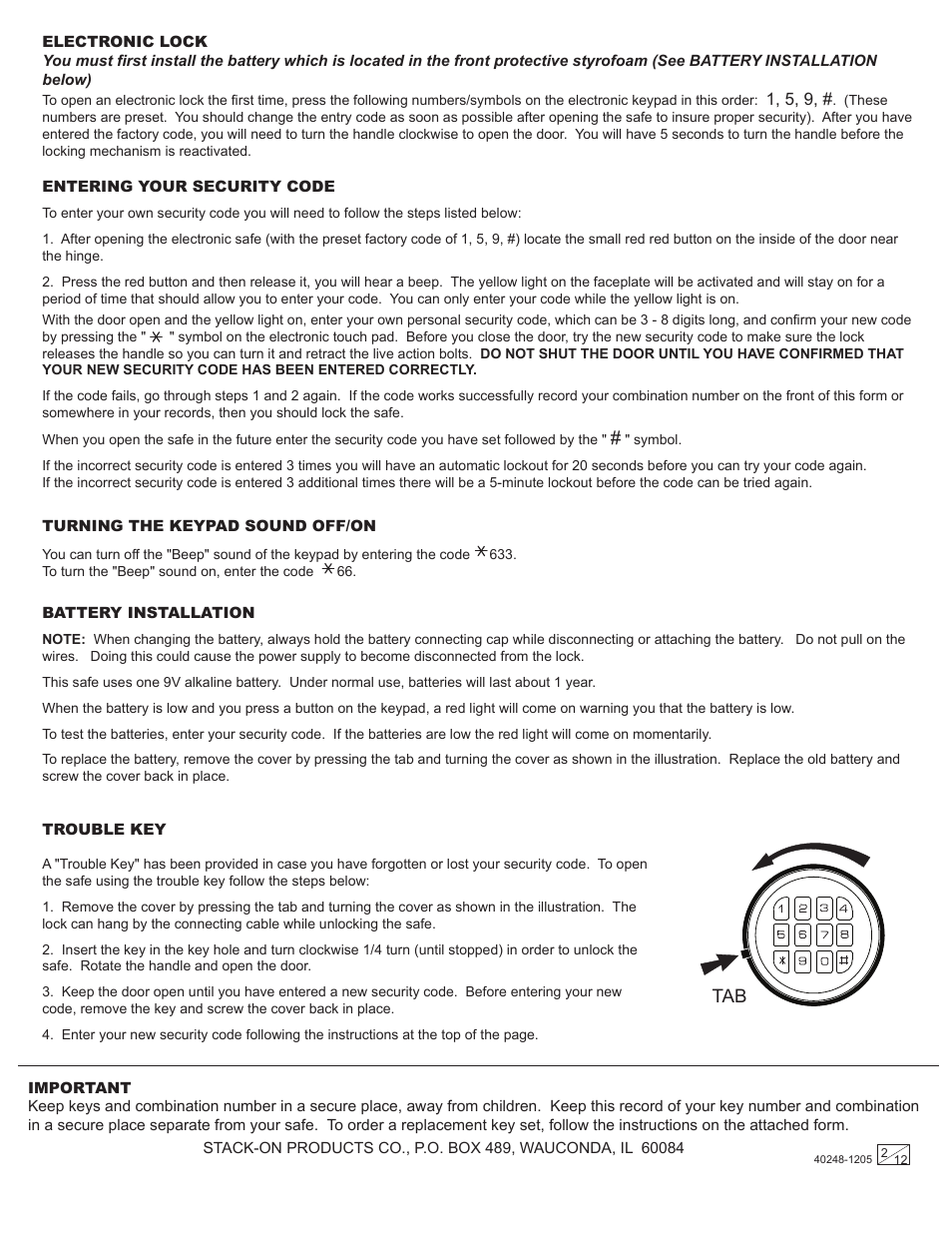 Stack-On Security Safes Electronic Lock User Manual | Page 2 / 12