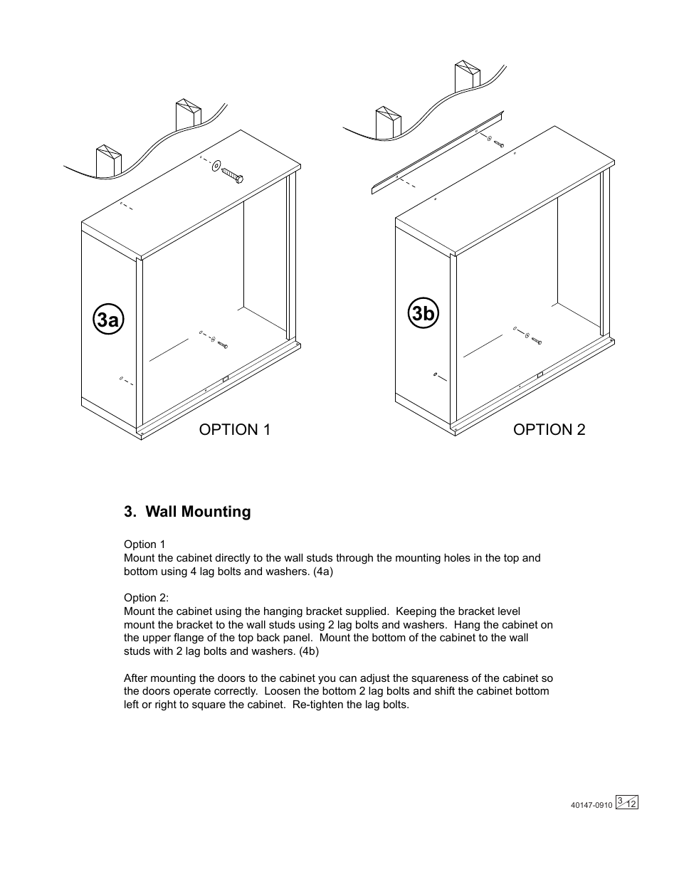 3a 3b, Wall mounting, Option 1 option 2 | Stack-On GORTA-1250 User Manual | Page 3 / 12