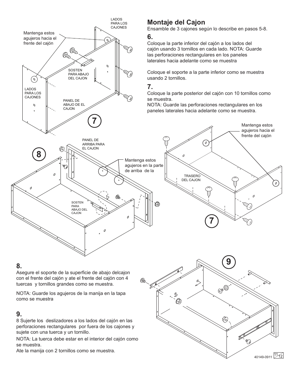 Montaje del cajon | Stack-On GORTA-1603 User Manual | Page 11 / 12