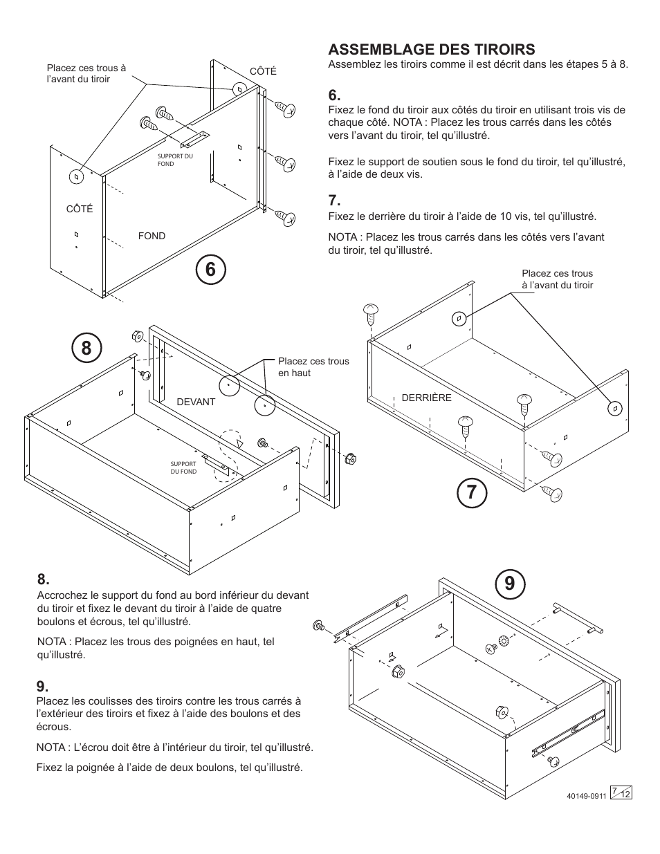 Assemblage des tiroirs | Stack-On GORTA-1603 User Manual | Page 7 / 12