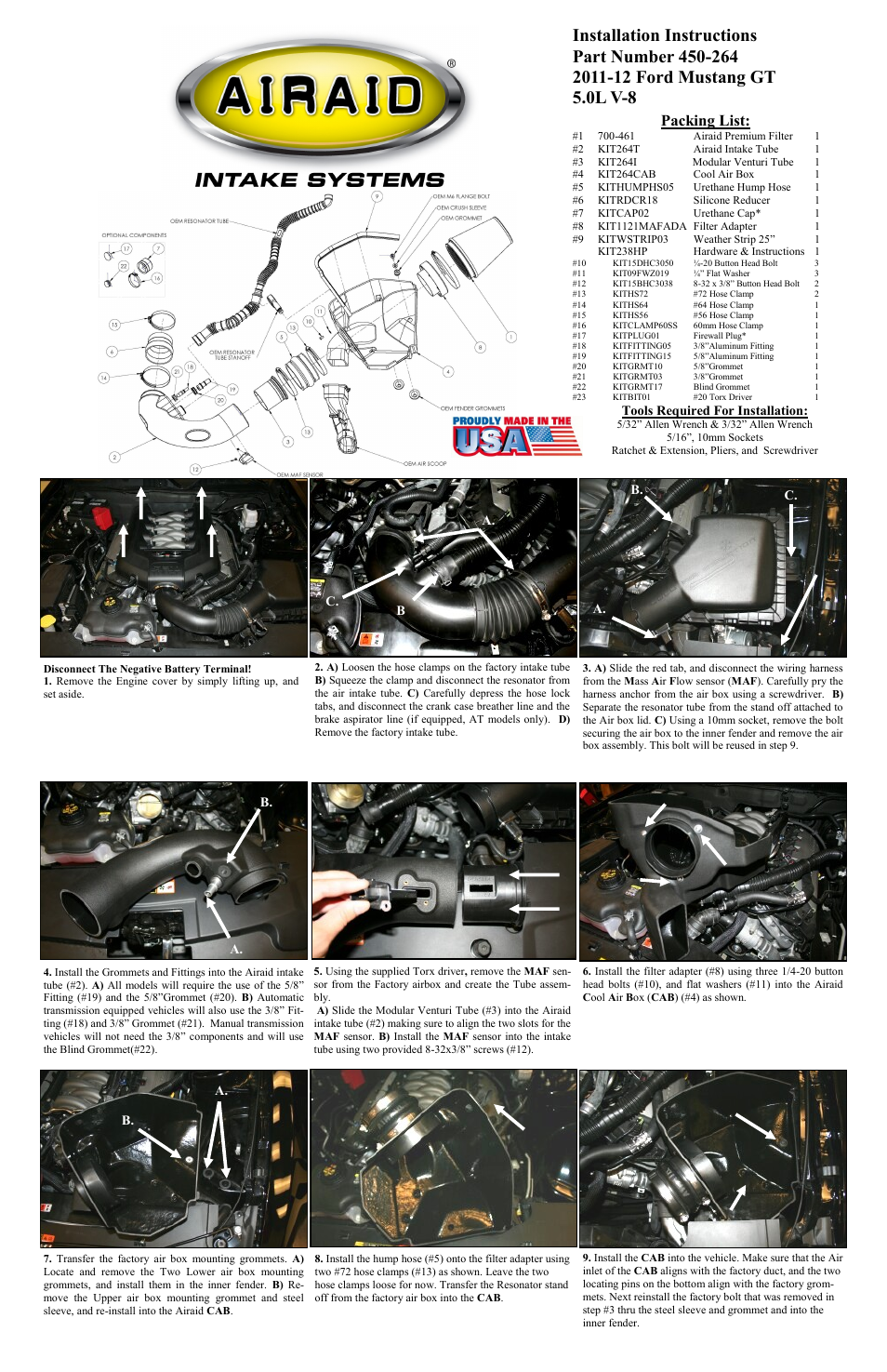 Stainless Works 450-264 Ford Mustang 5.0 2011+ AIRAID Intake System User Manual | 2 pages