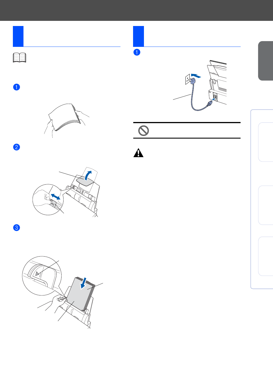 4 loading paper, 5 install power cord, Loading paper | Install power cord, 4loading paper, 5install power cord, Warning | Brother DCP4020C User Manual | Page 5 / 25