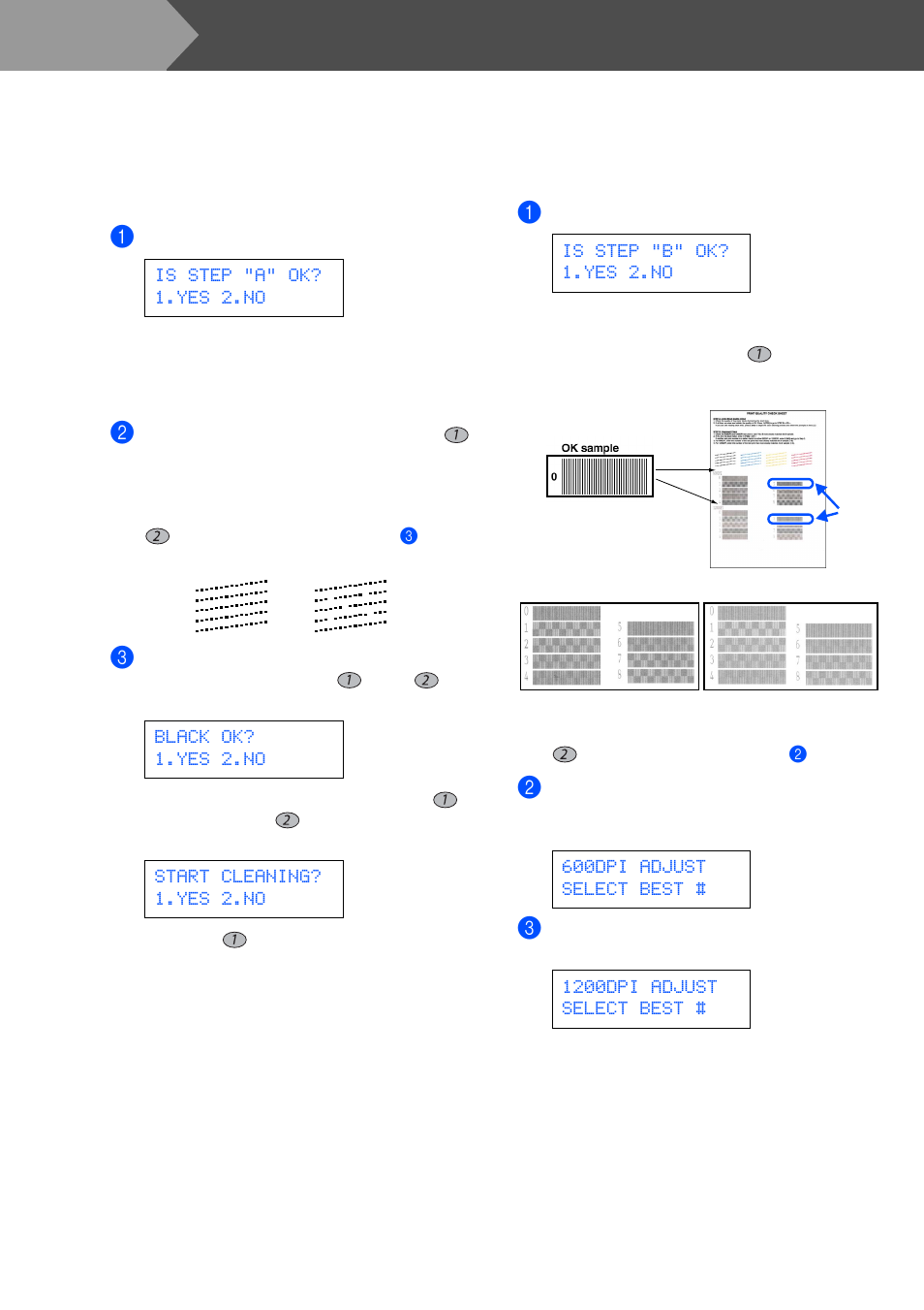Step a: colour block quality check, Step b: alignment check, Step 1 | Setting up the dcp | Brother DCP4020C User Manual | Page 8 / 25