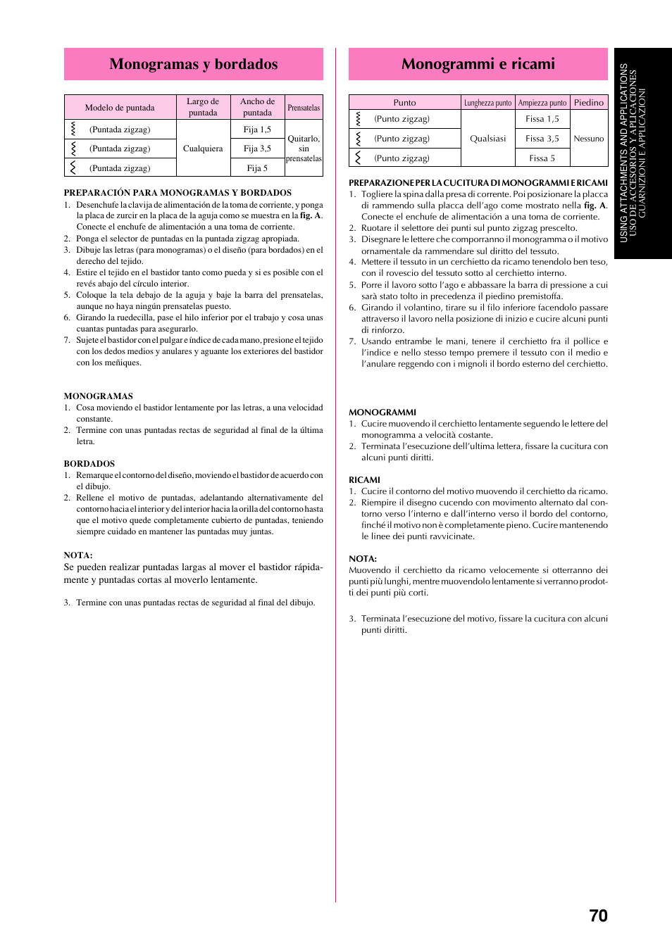 Monogrammi e ricami, Monogramas y bordados | Brother XL-6063 User Manual | Page 81 / 101