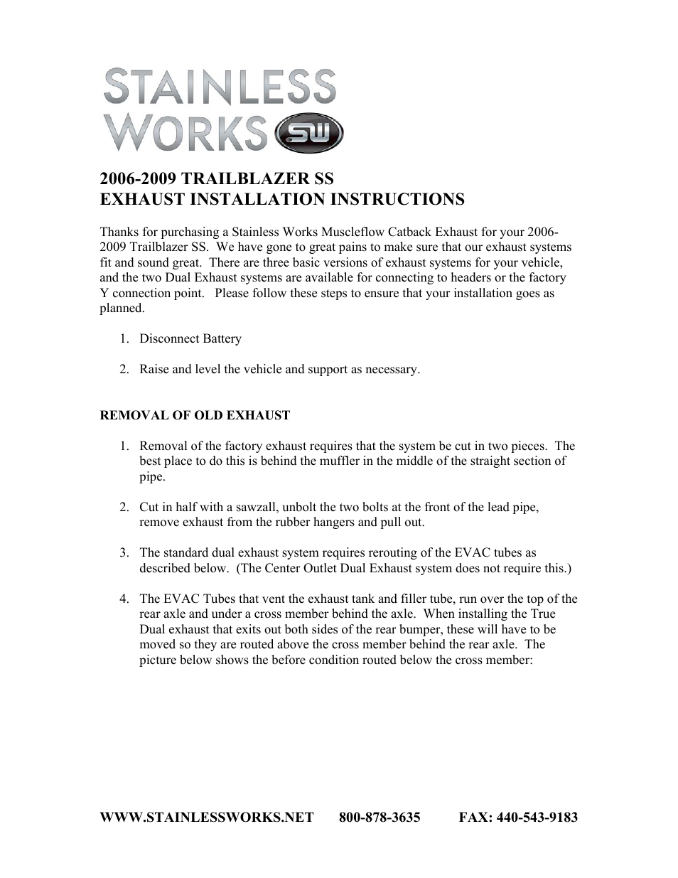 Stainless Works Chevy Trailblazer SS 2006-09 Exhausts User Manual | 5 pages