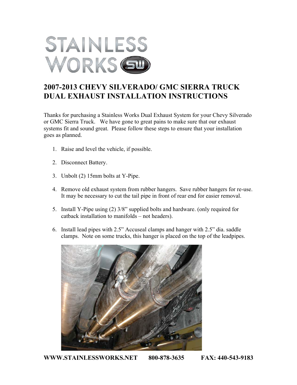 Stainless Works Chevy/GMC Truck 2007+ Exhaust: 6.2L User Manual | 2 pages