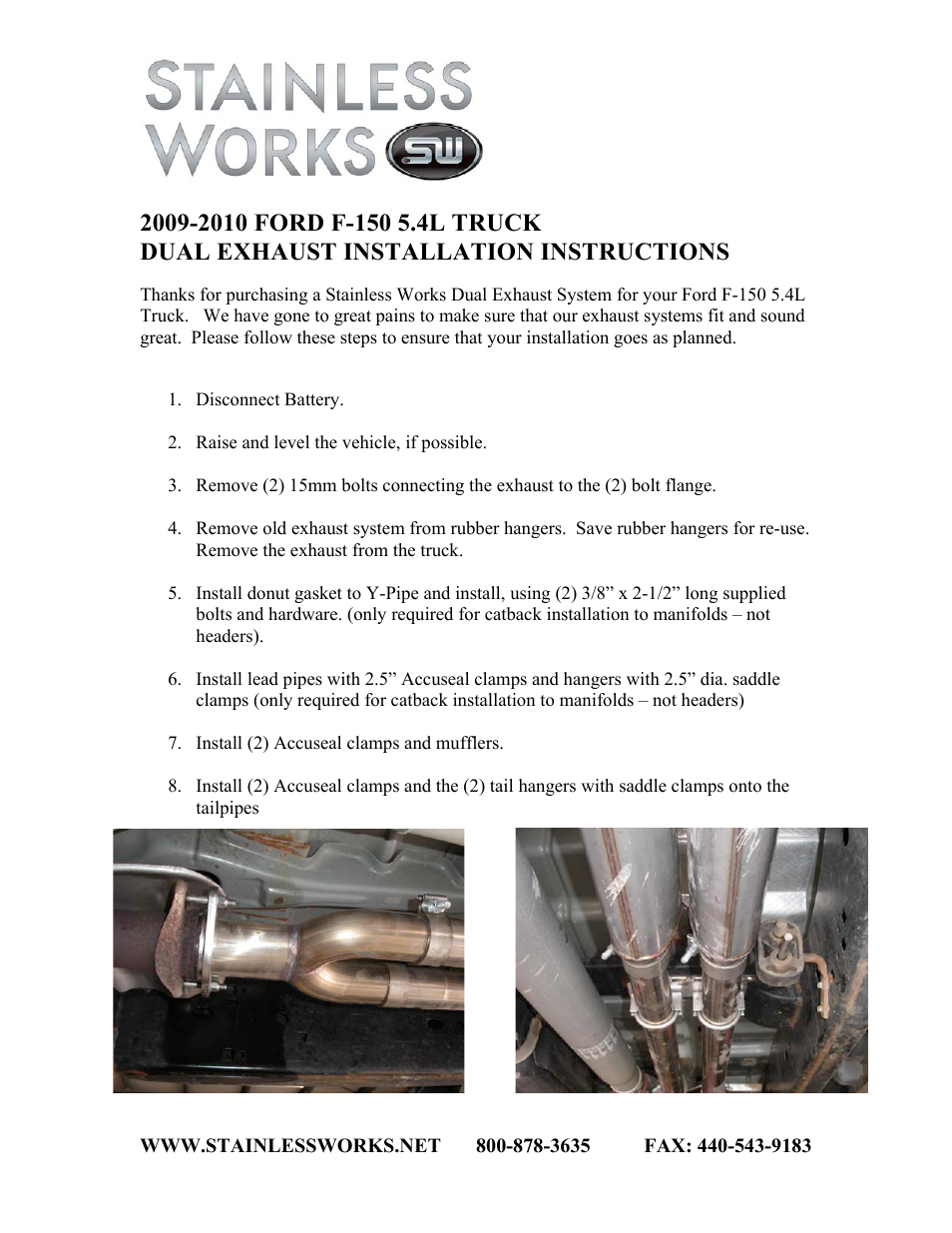 Stainless Works Ford F150 2009-2010 Exhaust User Manual | 3 pages