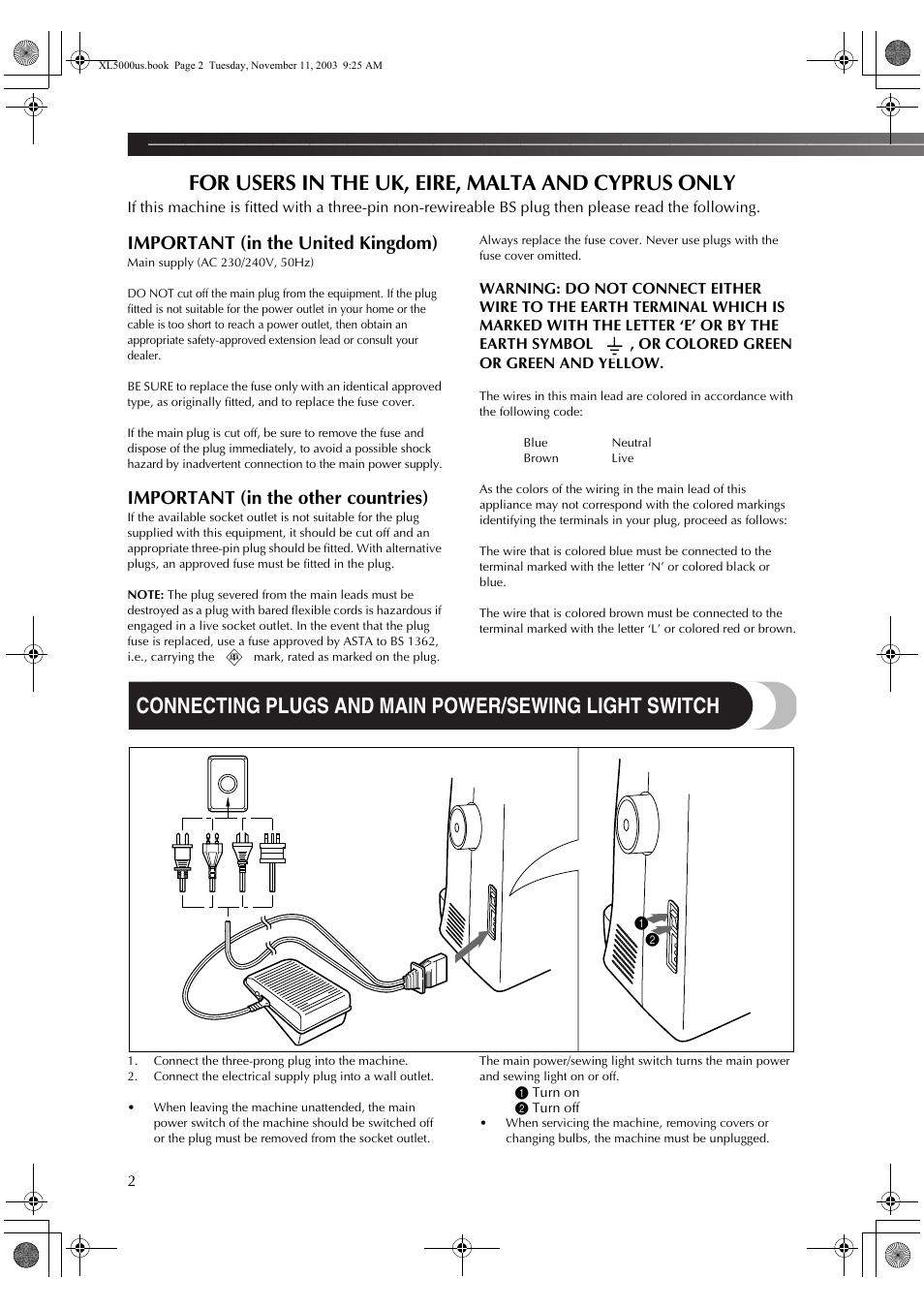 For users in the uk, eire, malta and cyprus only, Important (in the united kingdom), Important (in the other countries) | Brother XL5050 User Manual | Page 3 / 45