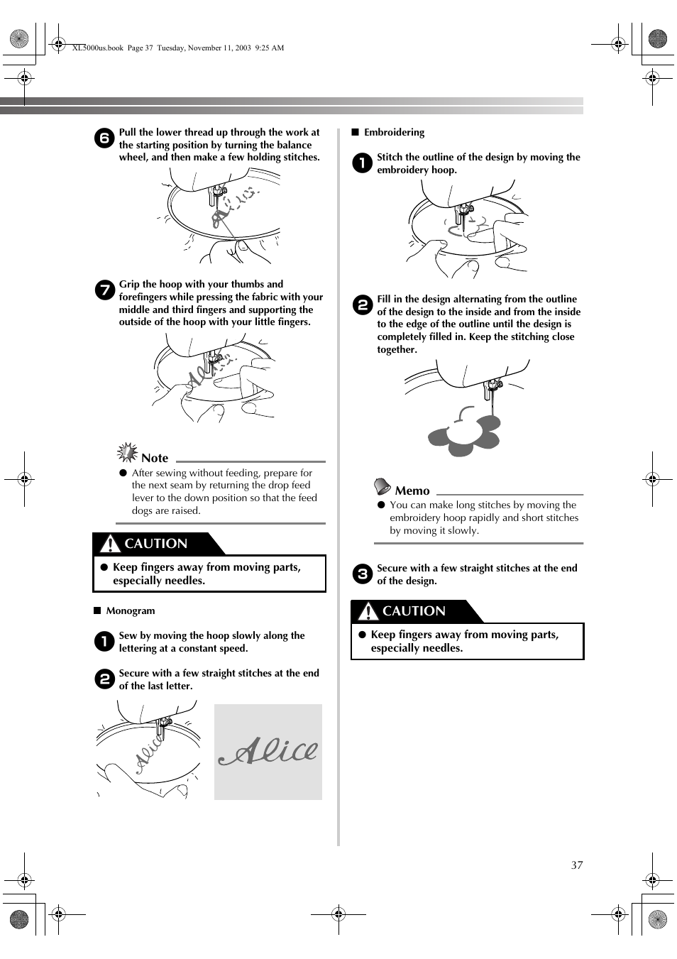 Caution | Brother XL5050 User Manual | Page 38 / 45