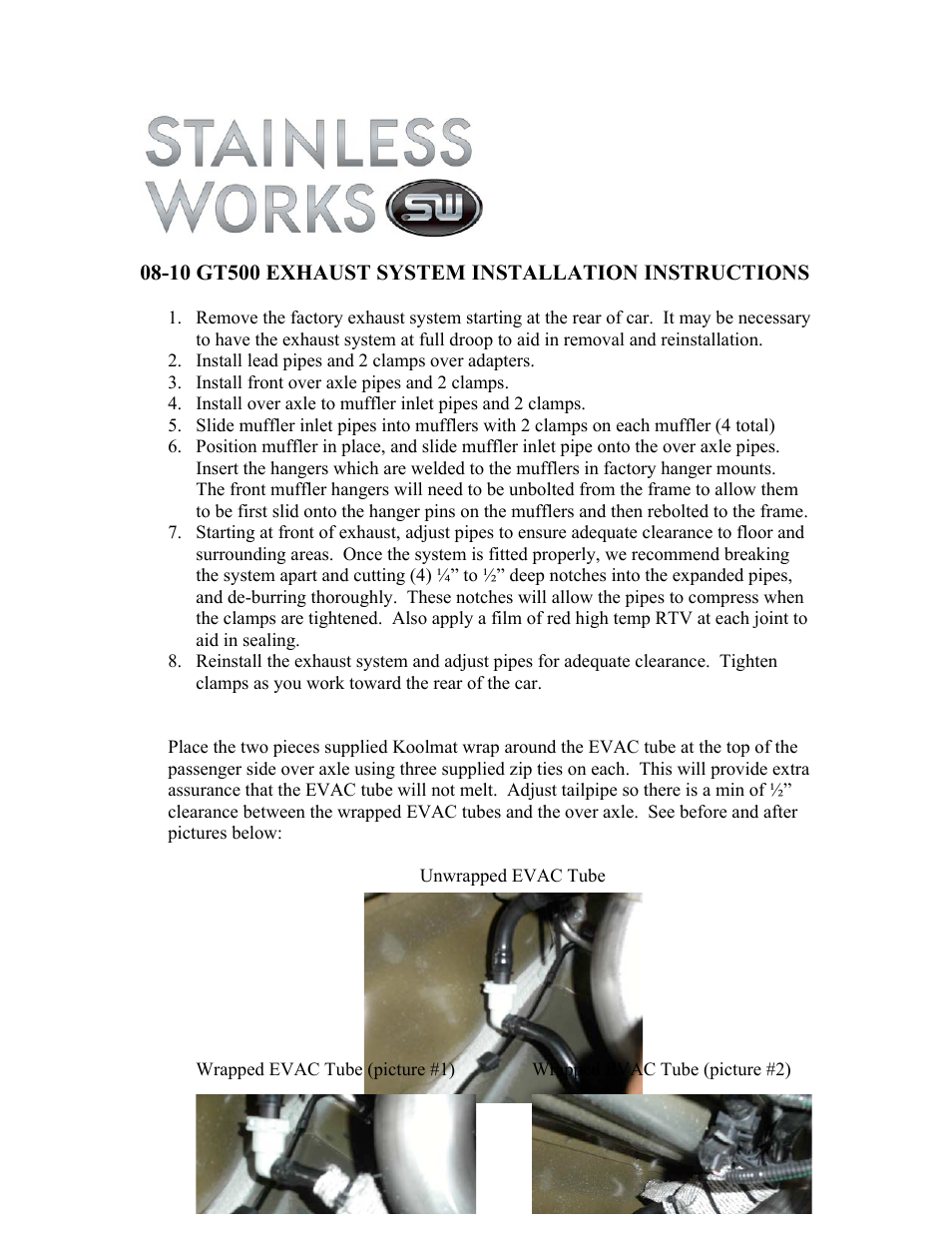 Stainless Works Ford Shelby GT500 2007-10 Exhausts User Manual | 2 pages