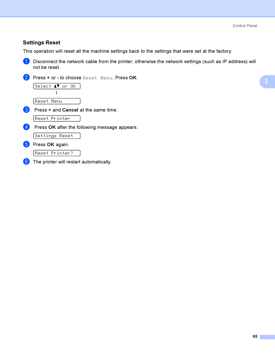 Settings reset | Brother HL 3070CW User Manual | Page 105 / 200