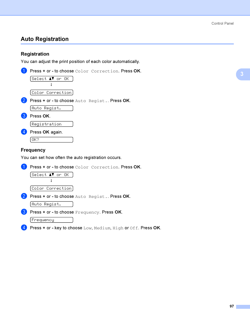 Auto registration, Registration, Frequency | 3auto registration | Brother HL 3070CW User Manual | Page 107 / 200