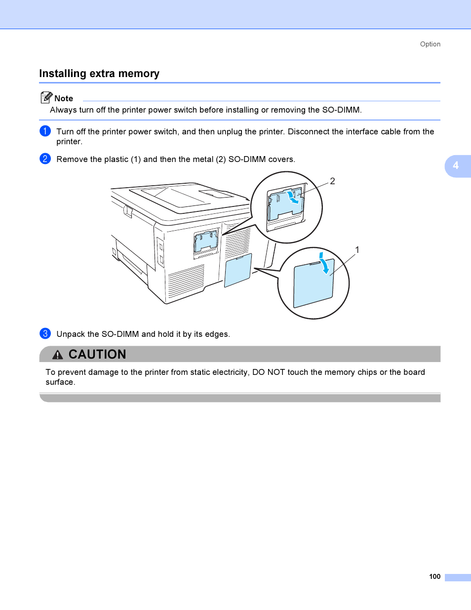 Installing extra memory, Caution | Brother HL 3070CW User Manual | Page 110 / 200