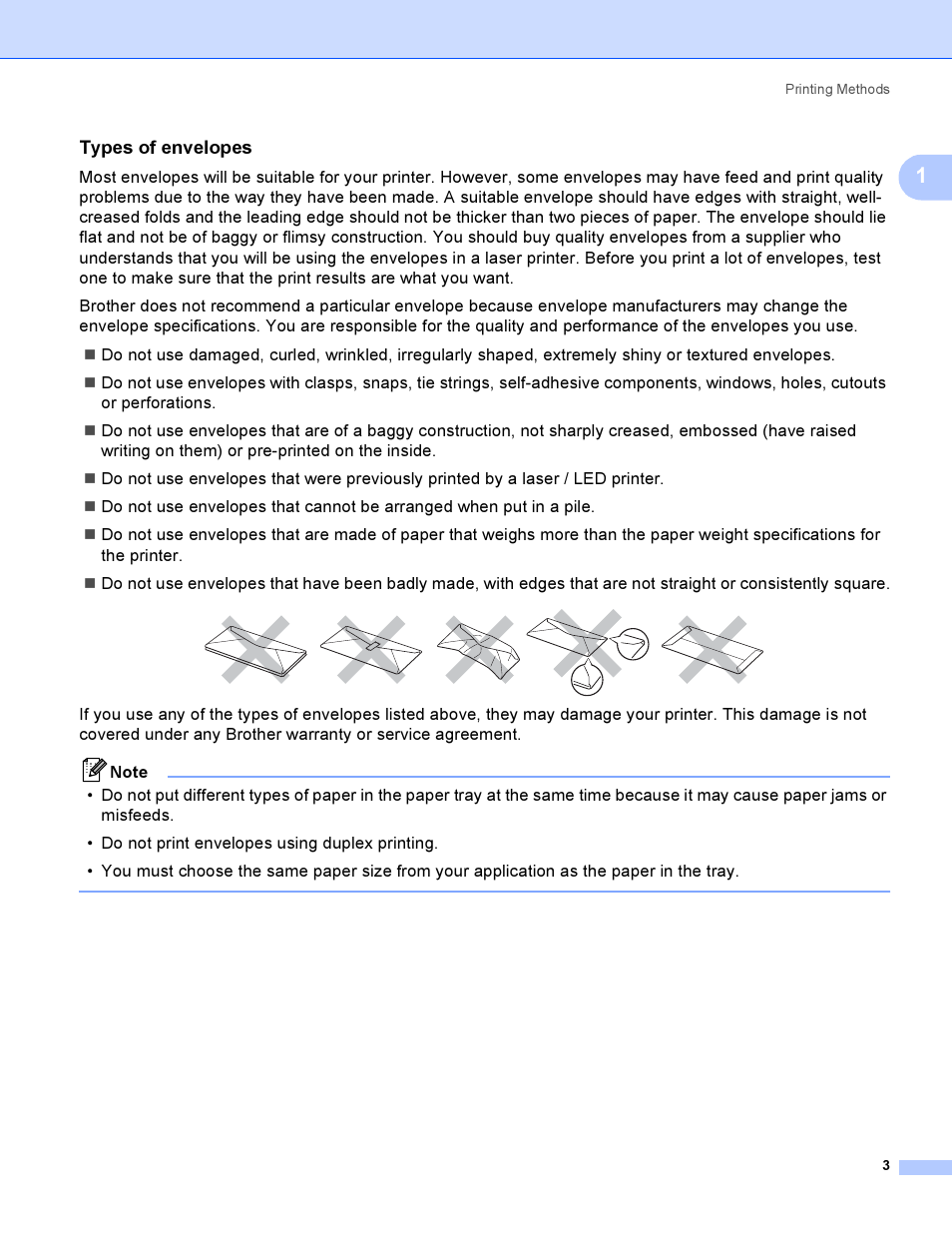 Types of envelopes | Brother HL 3070CW User Manual | Page 13 / 200