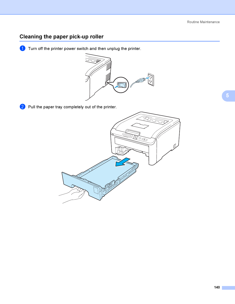 Cleaning the paper pick-up roller, 5cleaning the paper pick-up roller | Brother HL 3070CW User Manual | Page 150 / 200