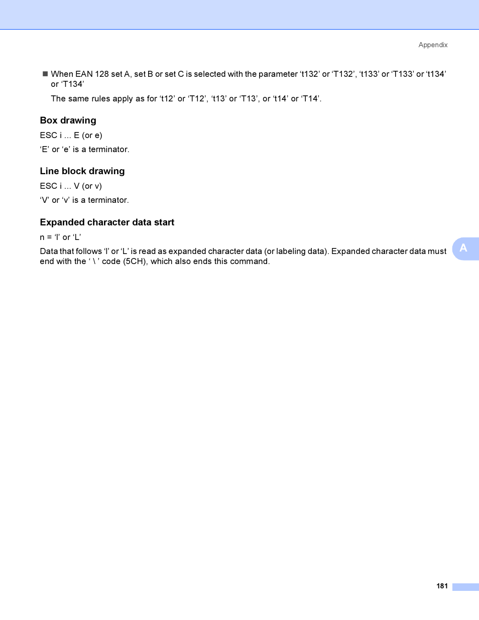 Box drawing, Line block drawing, Expanded character data start | Brother HL 3070CW User Manual | Page 191 / 200