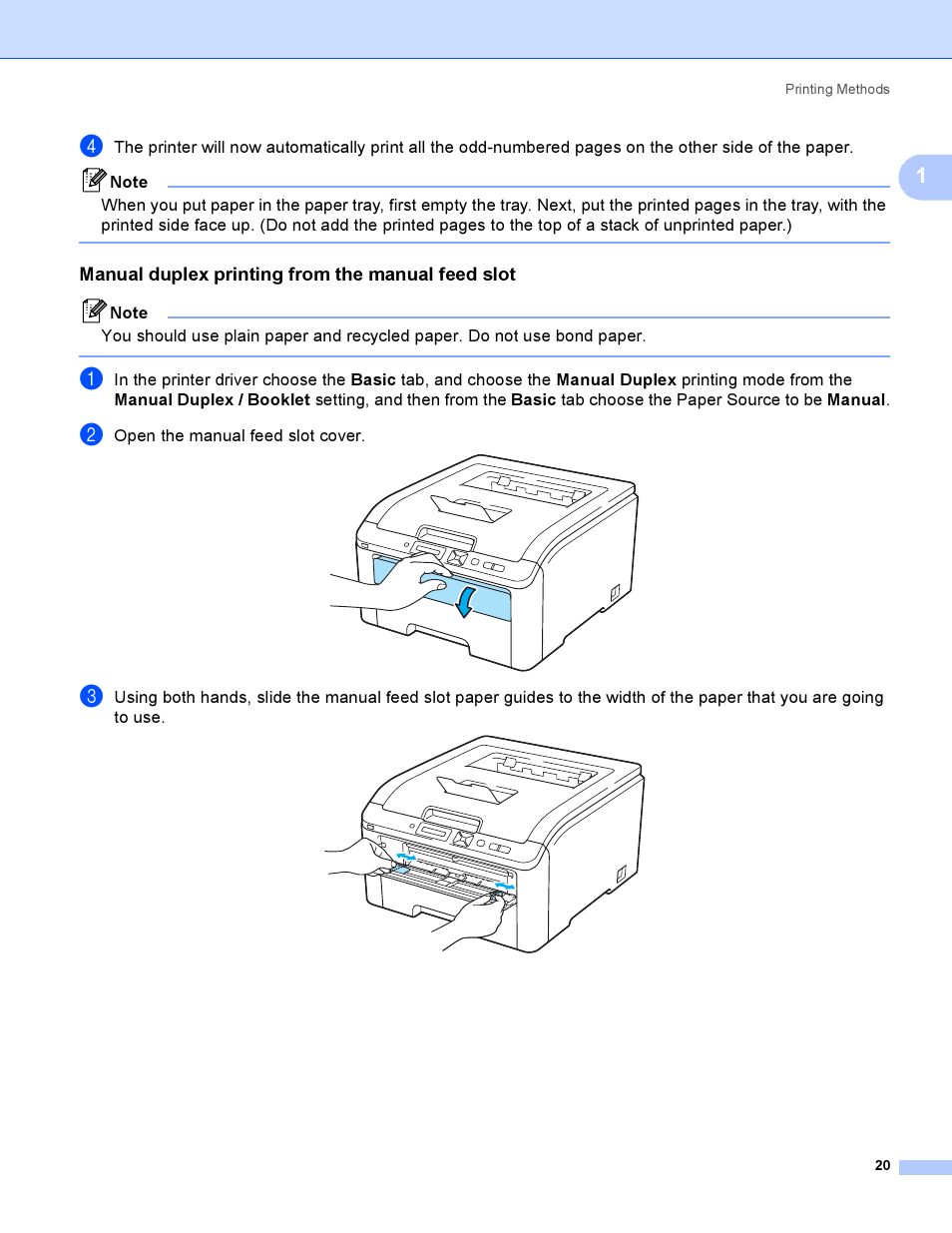 Manual duplex printing from the manual feed slot | Brother HL 3070CW User Manual | Page 30 / 200