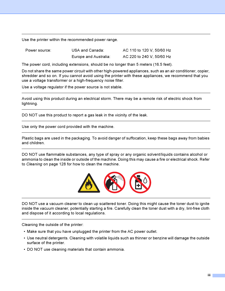 Use only the power cord provided with the machine | Brother HL 3070CW User Manual | Page 4 / 200