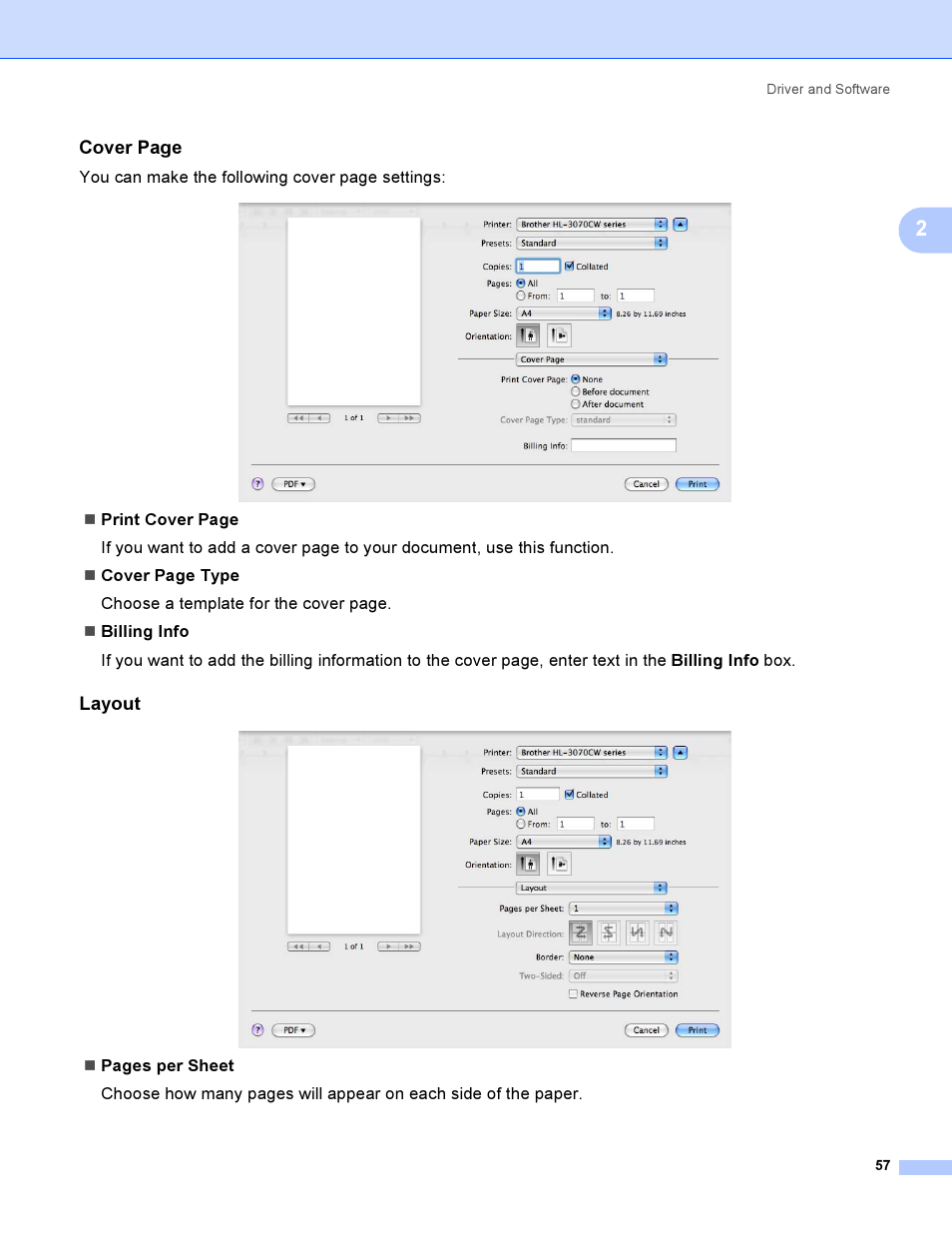 Layout, Cover page | Brother HL 3070CW User Manual | Page 67 / 200