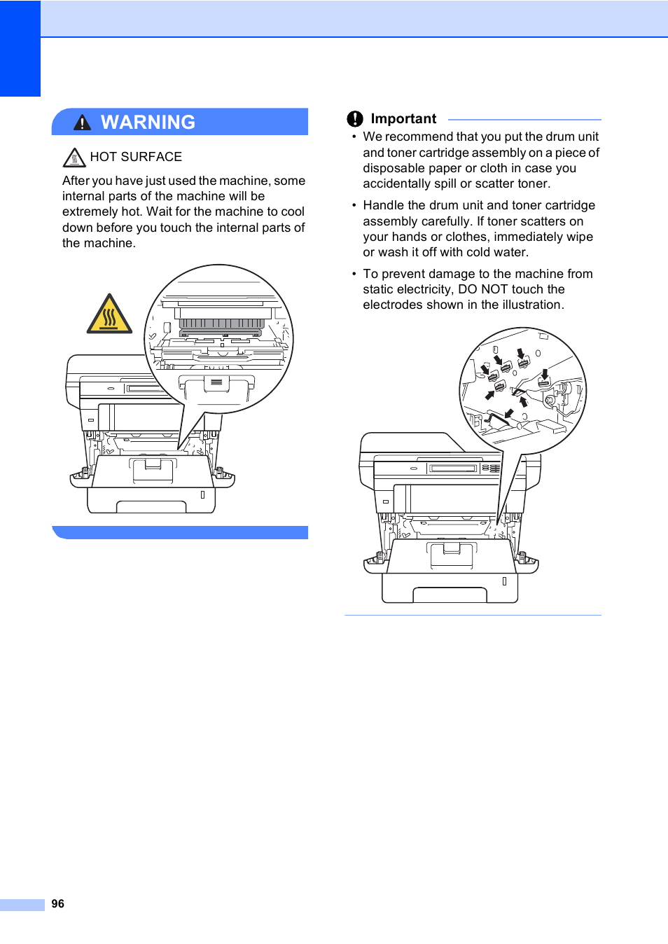Warning, Important | Brother Copier/Printer MFC-895DW User Manual | Page 108 / 198
