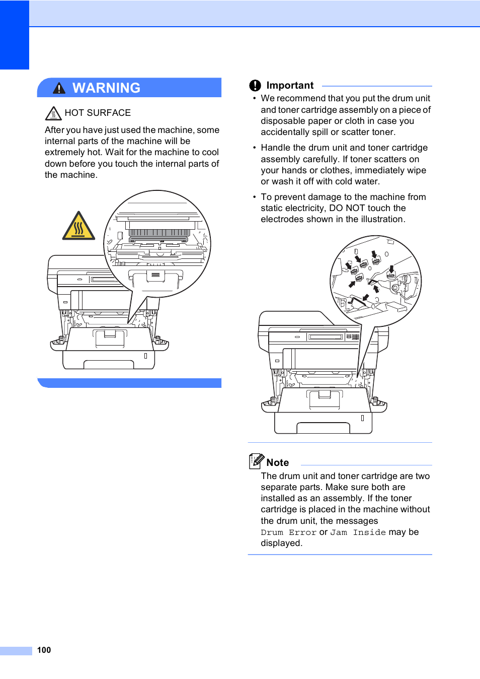 Warning, Important | Brother Copier/Printer MFC-895DW User Manual | Page 112 / 198