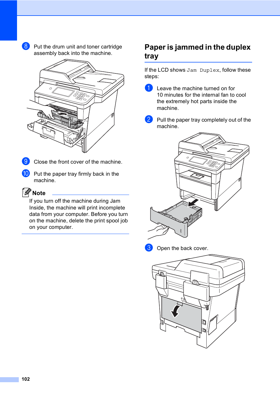 Paper is jammed in the duplex tray, Paper is jammed in the duplex tray uu | Brother Copier/Printer MFC-895DW User Manual | Page 114 / 198