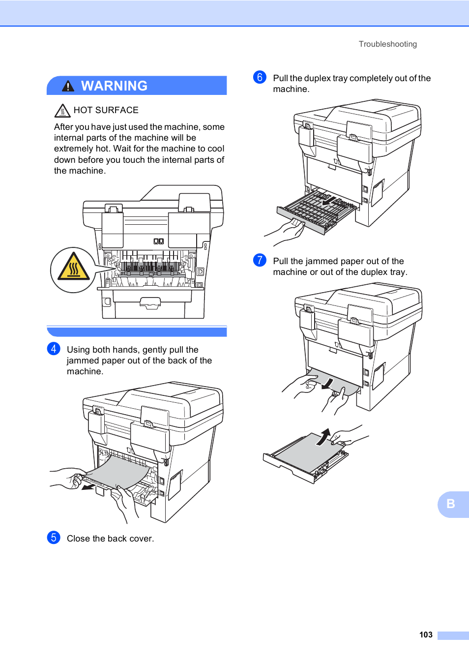 Warning | Brother Copier/Printer MFC-895DW User Manual | Page 115 / 198