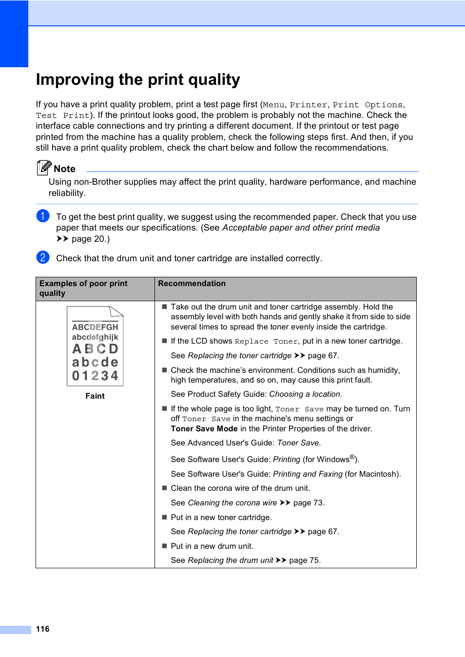 Improving the print quality | Brother Copier/Printer MFC-895DW User Manual | Page 128 / 198