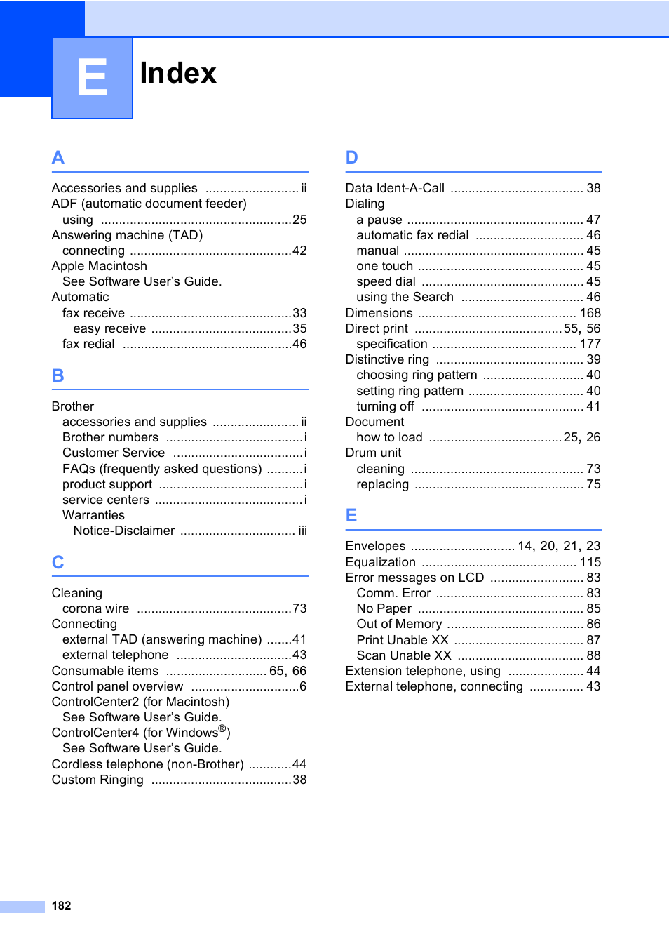 Index | Brother Copier/Printer MFC-895DW User Manual | Page 194 / 198