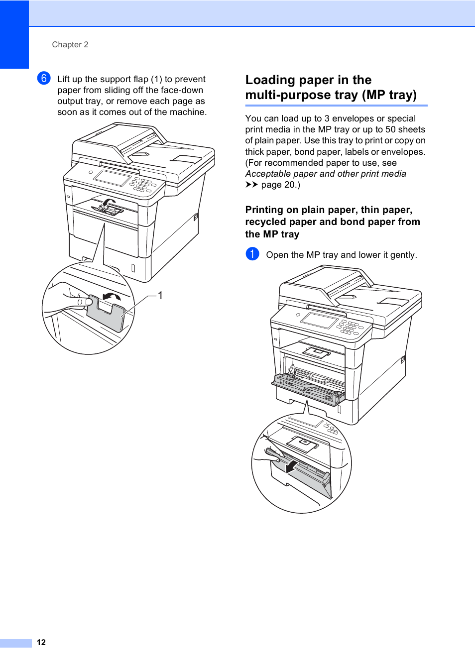 Loading paper in the multi-purpose tray (mp tray) | Brother Copier/Printer MFC-895DW User Manual | Page 24 / 198