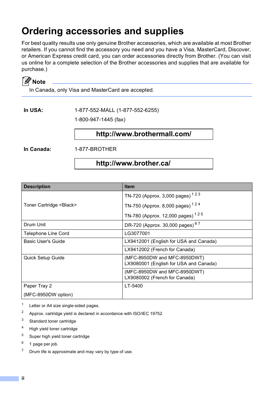 Ordering accessories and supplies | Brother Copier/Printer MFC-895DW User Manual | Page 4 / 198