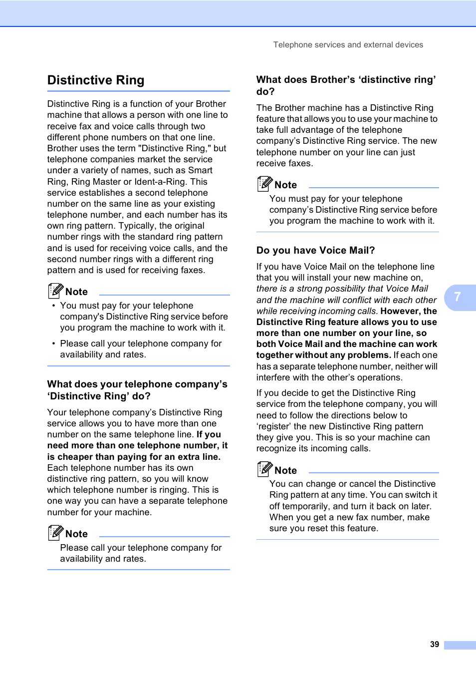 Distinctive ring, What does brother’s ‘distinctive ring’ do, Do you have voice mail | Distinctive ring uu, 7distinctive ring | Brother Copier/Printer MFC-895DW User Manual | Page 51 / 198