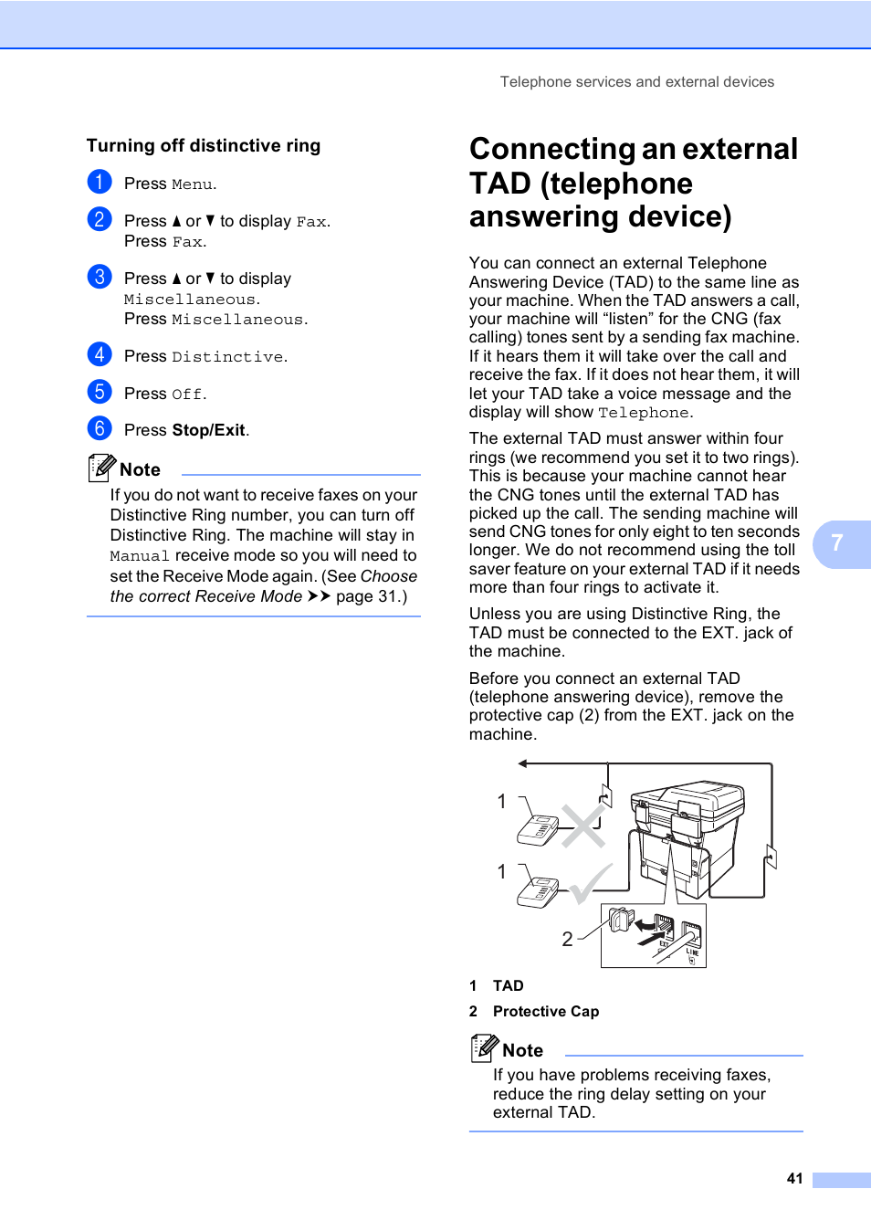 Turning off distinctive ring | Brother Copier/Printer MFC-895DW User Manual | Page 53 / 198