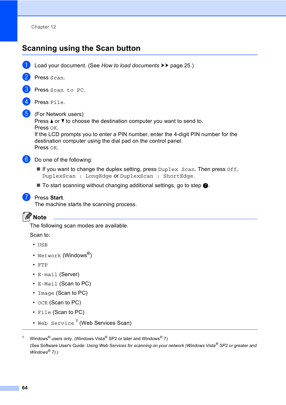 Scanning using the scan button | Brother Copier/Printer MFC-895DW User Manual | Page 76 / 198