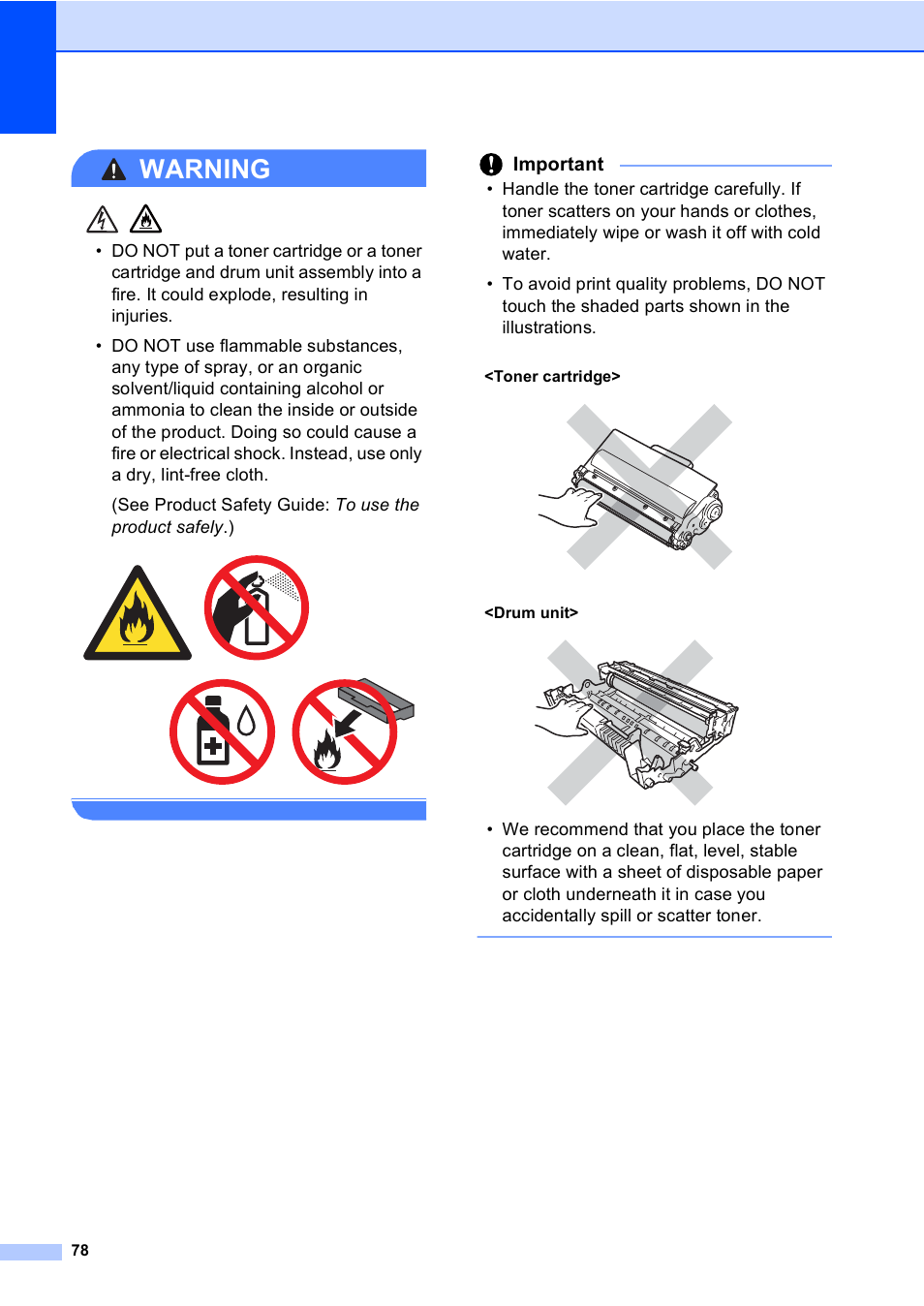 Warning, Important | Brother Copier/Printer MFC-895DW User Manual | Page 90 / 198
