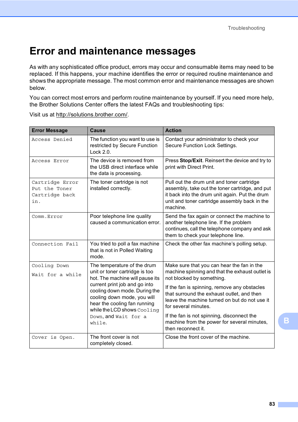 Error and maintenance messages, Error and maintenance messages uu | Brother Copier/Printer MFC-895DW User Manual | Page 95 / 198