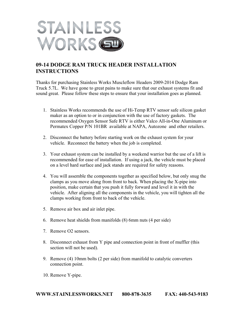 Stainless Works Dodge Ram 2009-14 Headers User Manual | 3 pages