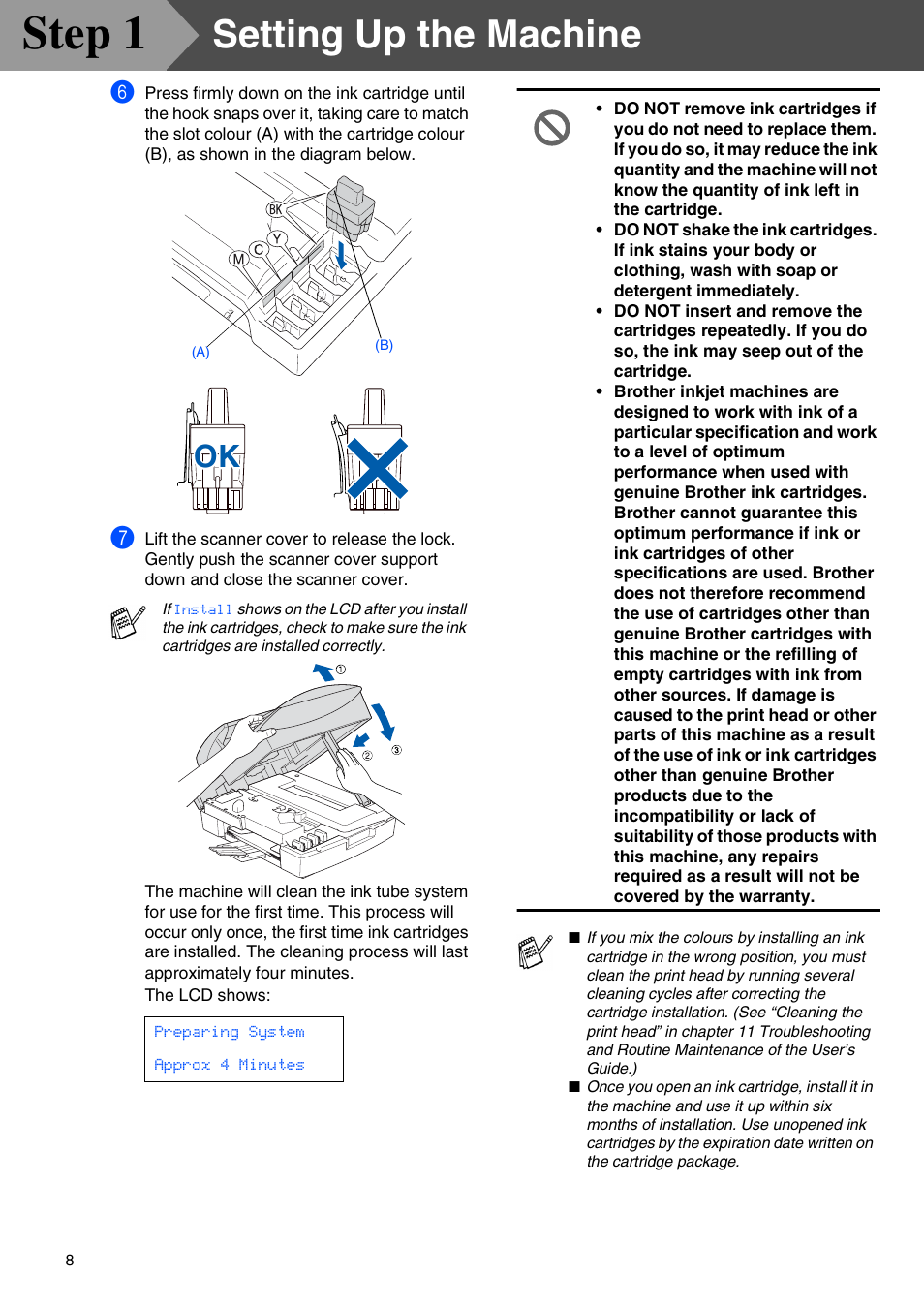 Step 1, Setting up the machine | Brother MFC-5440CN User Manual | Page 10 / 37