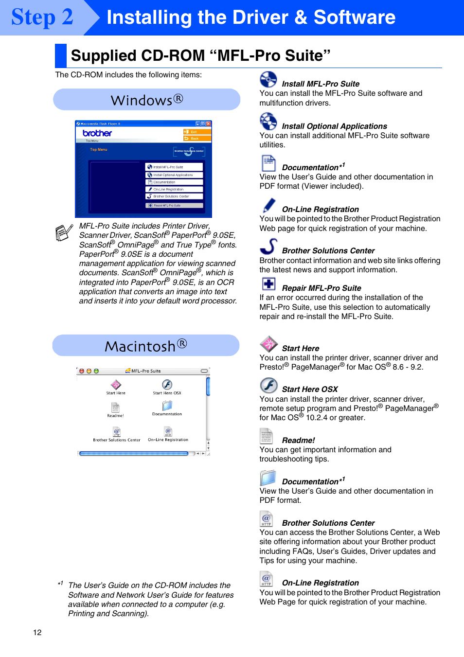Step2 installing the driver & software, Supplied cd-rom “mfl-pro suite, Step 2 | Installing the driver & software | Brother MFC-5440CN User Manual | Page 14 / 37