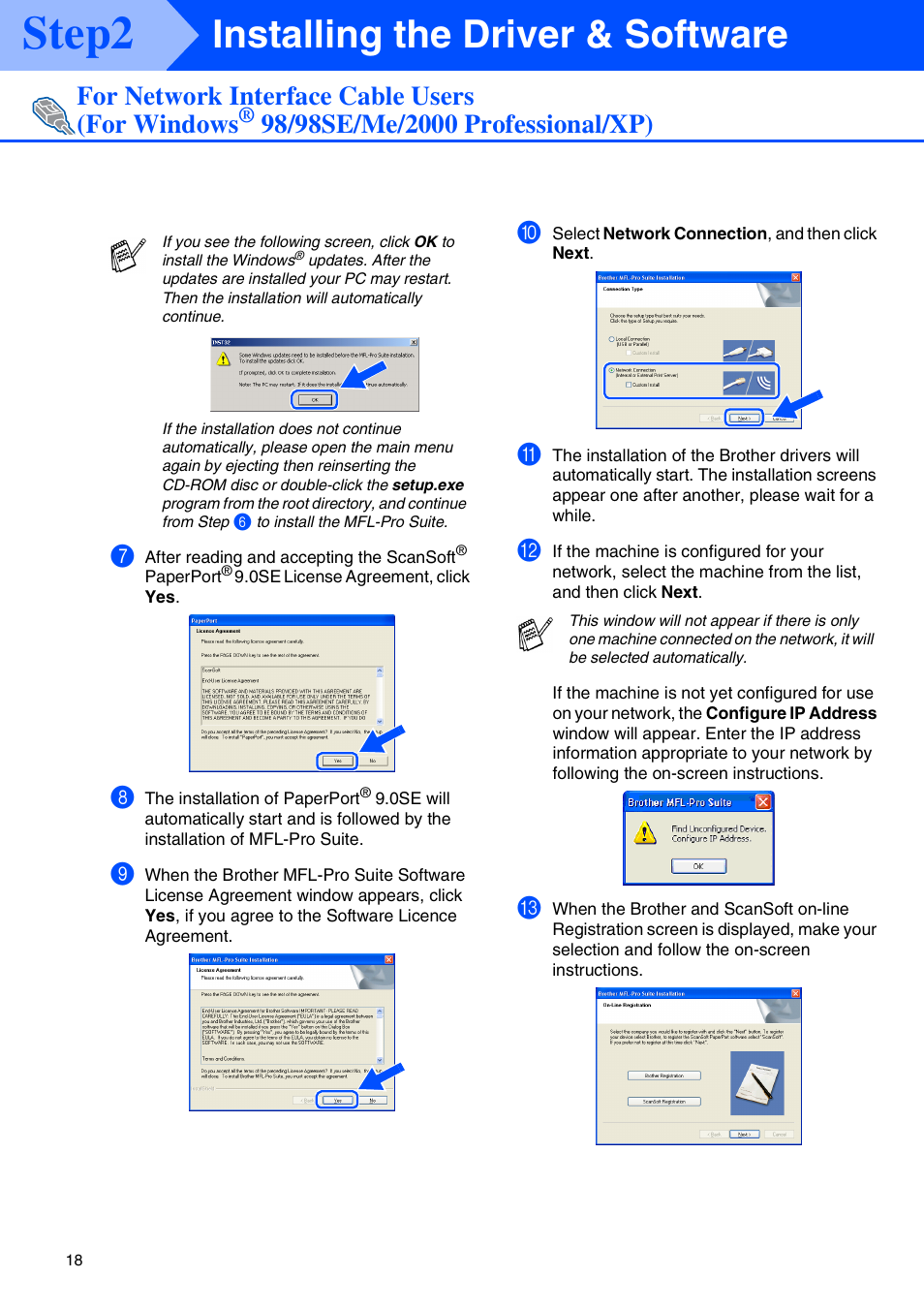 Step2, Installing the driver & software, For network interface cable users (for windows | Brother MFC-5440CN User Manual | Page 20 / 37