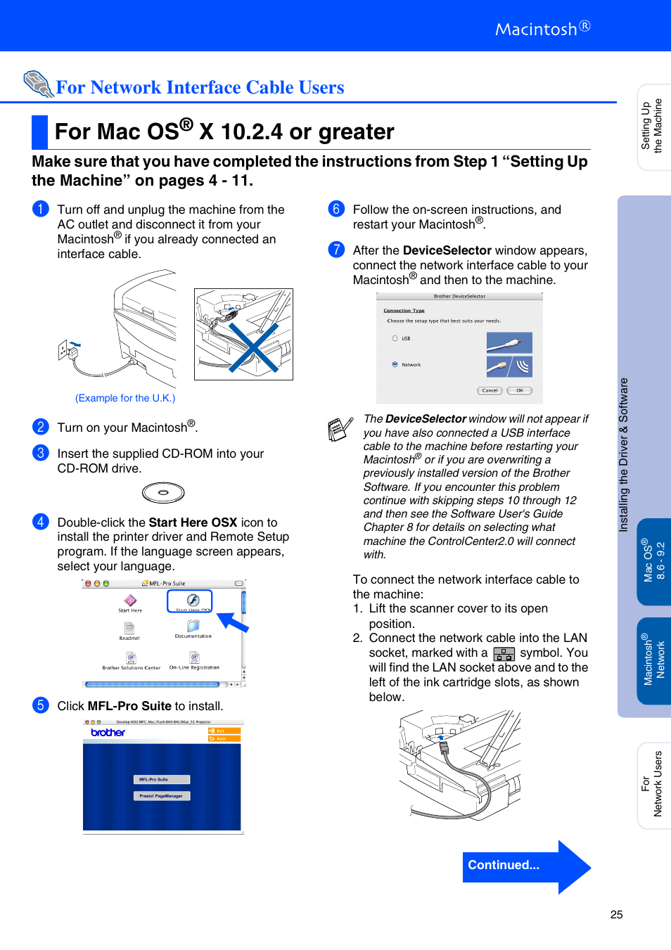 For network interface cable users, For mac os® x 10.2.4 or greater, For mac os | X 10.2.4 or greater, Mac os | Brother MFC-5440CN User Manual | Page 27 / 37